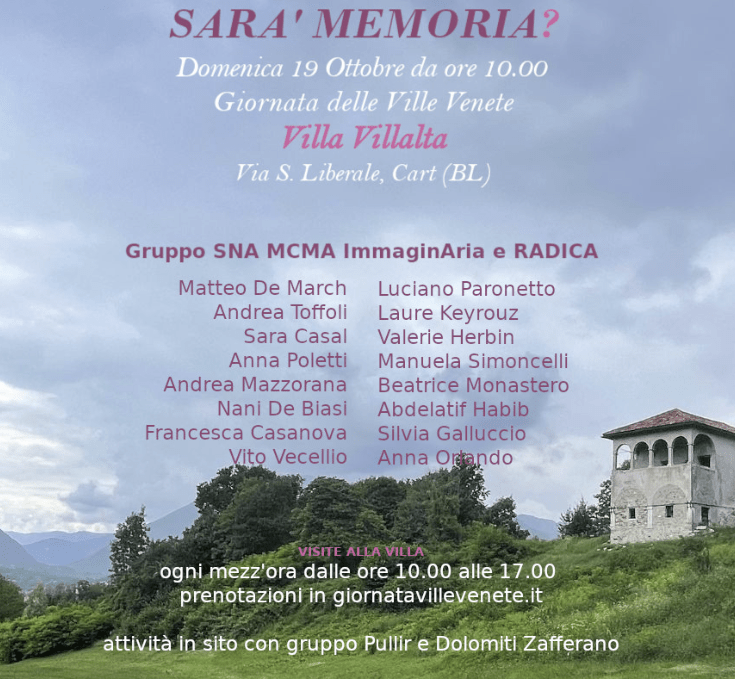 domenica 19 ottobre [ SARA’ MEMORIA? ] MOSTRA COLLETTIVA A VILLA&nbsp;VILLALTA